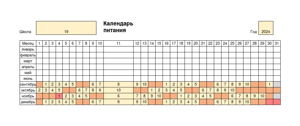 Календарь  питания